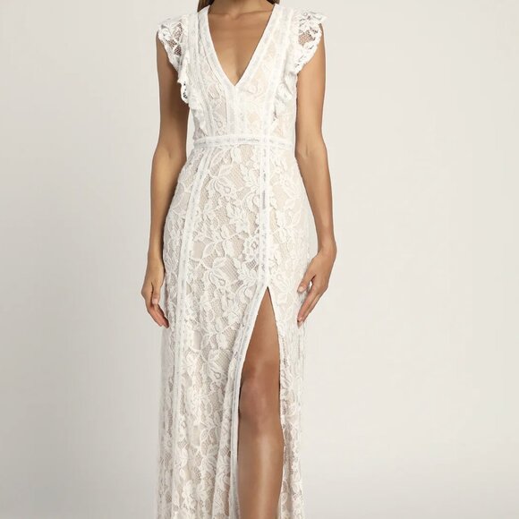 Lulus Dresses & Skirts - NWT Lulus This Moment in Time White Lace Ruffled Maxi Dress